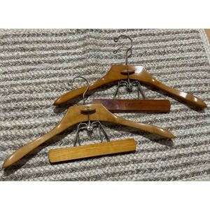 Vintage Wood Clothes Hangers Trouser Bar Skirt Suit Lot‎ of 2 Setwell